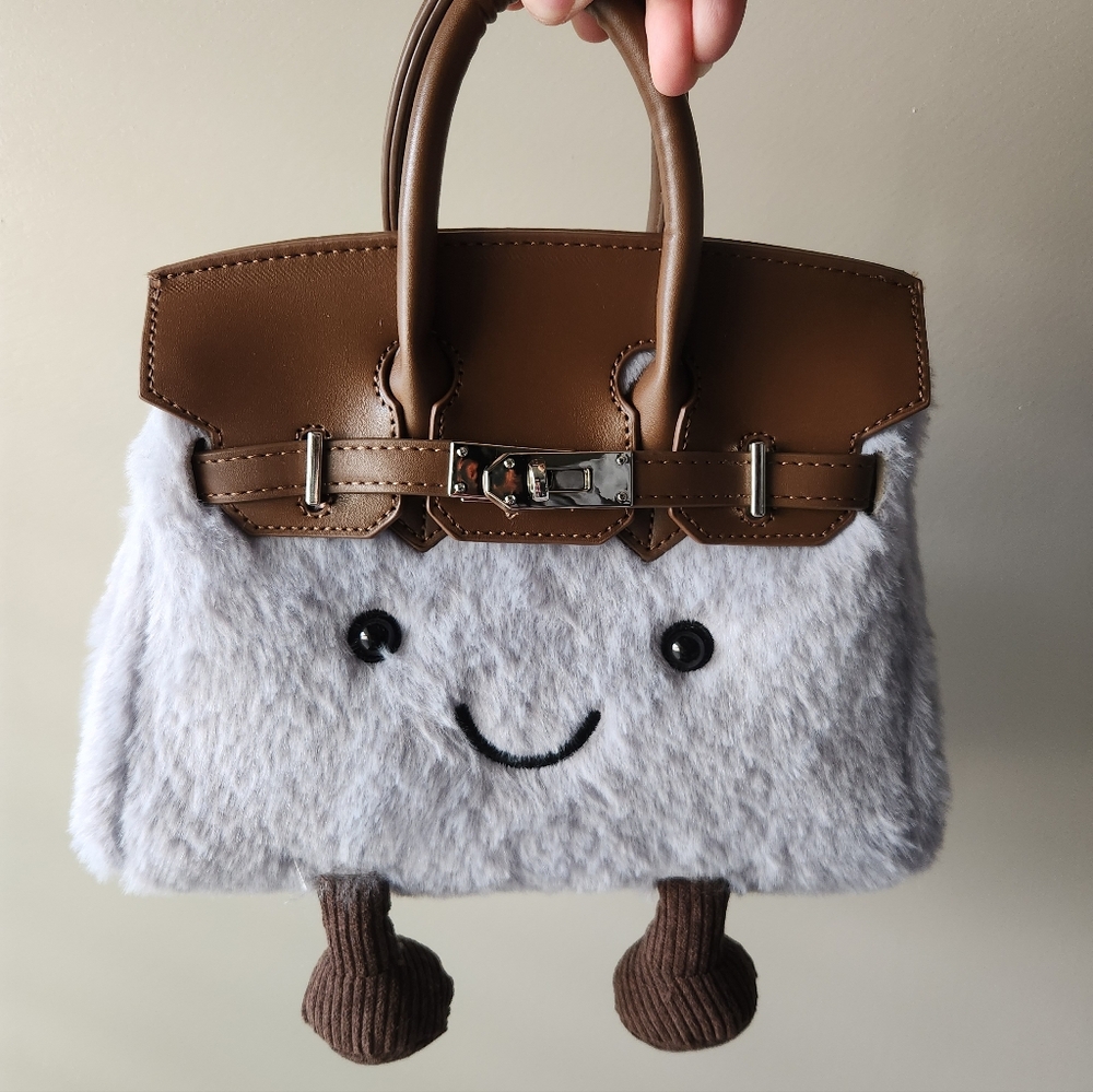 Adorable Fluffy Smile Mini Tote Bag – Limited Piece-grey Blue